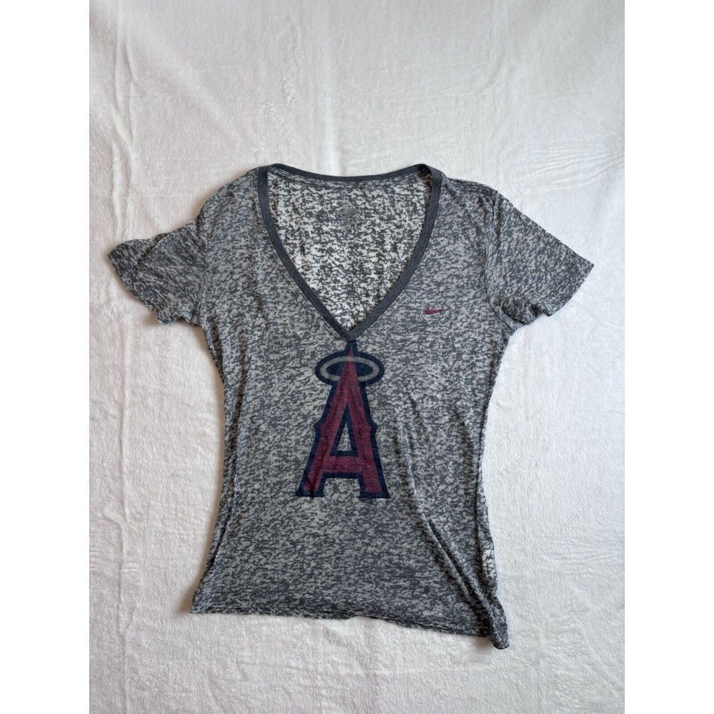 Nike Anaheim Angels Sheer Grey Short Sleeve‎ Shirt Women's Medium V-Neck *
